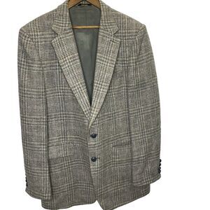 Vintage OAKTON LTD 100% Wool Plaid Tweed 2-Button Blazer Jacket Mens 42L Gray